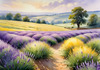 Serene Lavender Field Swaying in Breeze with Pastel Sky Landscape Print