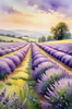Serene Lavender Field Swaying in Breeze with Pastel Sky Landscape Print