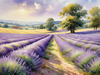 Serene Lavender Field Swaying in Breeze with Pastel Sky Landscape Print