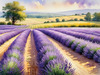 Serene Lavender Field Swaying in Breeze with Pastel Sky Landscape Print