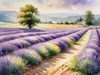 Serene Lavender Field Swaying in Breeze with Pastel Sky Landscape Print