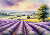 Serene Lavender Field Swaying in Breeze with Pastel Sky Landscape Print