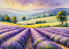 Serene Lavender Field Swaying in Breeze with Pastel Sky Landscape Print