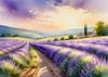 Serene Lavender Field Swaying in Breeze with Pastel Sky Landscape Print