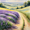 Serene Lavender Field Swaying in Breeze with Pastel Sky Landscape Print