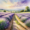 Serene Lavender Field Swaying in Breeze with Pastel Sky Landscape Print