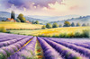Serene Lavender Field Swaying in Breeze with Pastel Sky Landscape Print