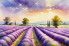 Serene Lavender Field Swaying in Breeze with Pastel Sky Landscape Print