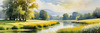 Blooming Meadow with Peaceful Pond and Gliding Swans Art Print