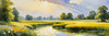 Blooming Meadow with Peaceful Pond and Gliding Swans Art Print