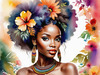 Bohemian Spirit Figurative Portrait with Flowers in Hair and Psychedelic Background