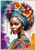 Bohemian Spirit Figurative Portrait with Flowers in Hair and Psychedelic Background
