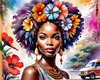 Bohemian Spirit Figurative Portrait with Flowers in Hair and Psychedelic Background
