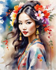 Bohemian Spirit Figurative Portrait with Flowers in Hair and Psychedelic Background