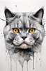 Abstract Sketch of British Shorthair's Face with Round Eyes