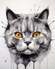 Abstract Sketch of British Shorthair's Face with Round Eyes