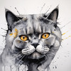 Abstract Sketch of British Shorthair's Face with Round Eyes