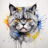 Abstract Sketch of British Shorthair's Face with Round Eyes