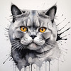 Abstract Sketch of British Shorthair's Face with Round Eyes
