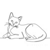 Minimalist Line Art of British Shorthair Cat Lying Down Looking Up