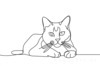 Minimalist Line Art of British Shorthair Cat Lying Down Looking Up