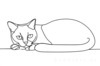 Minimalist Line Art of British Shorthair Cat Lying Down Looking Up
