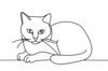 Minimalist Line Art of British Shorthair Cat Lying Down Looking Up