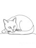 Minimalist Line Art of British Shorthair Cat Lying Down Looking Up