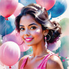 Printable Art of a Bubbly Girl in Pink with Pastel Balloons