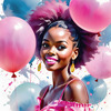Printable Art of a Bubbly Girl in Pink with Pastel Balloons
