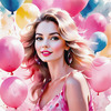 Printable Art of a Bubbly Girl in Pink with Pastel Balloons