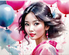 Printable Art of a Bubbly Girl in Pink with Pastel Balloons