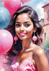 Printable Art of a Bubbly Girl in Pink with Pastel Balloons