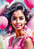 Printable Art of a Bubbly Girl in Pink with Pastel Balloons