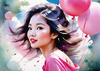 Printable Art of a Bubbly Girl in Pink with Pastel Balloons