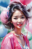 Printable Art of a Bubbly Girl in Pink with Pastel Balloons