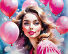 Printable Art of a Bubbly Girl in Pink with Pastel Balloons