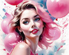 Printable Art of a Bubbly Girl in Pink with Pastel Balloons
