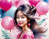 Printable Art of a Bubbly Girl in Pink with Pastel Balloons