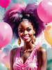 Printable Art of a Bubbly Girl in Pink with Pastel Balloons