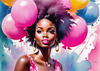 Printable Art of a Bubbly Girl in Pink with Pastel Balloons