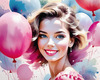 Printable Art of a Bubbly Girl in Pink with Pastel Balloons