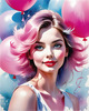 Printable Art of a Bubbly Girl in Pink with Pastel Balloons