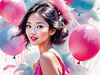 Printable Art of a Bubbly Girl in Pink with Pastel Balloons
