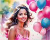 Printable Art of a Bubbly Girl in Pink with Pastel Balloons