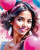 Printable Art of a Bubbly Girl in Pink with Pastel Balloons