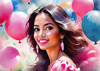 Printable Art of a Bubbly Girl in Pink with Pastel Balloons