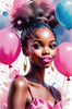Printable Art of a Bubbly Girl in Pink with Pastel Balloons