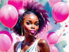Printable Art of a Bubbly Girl in Pink with Pastel Balloons