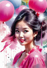 Printable Art of a Bubbly Girl in Pink with Pastel Balloons